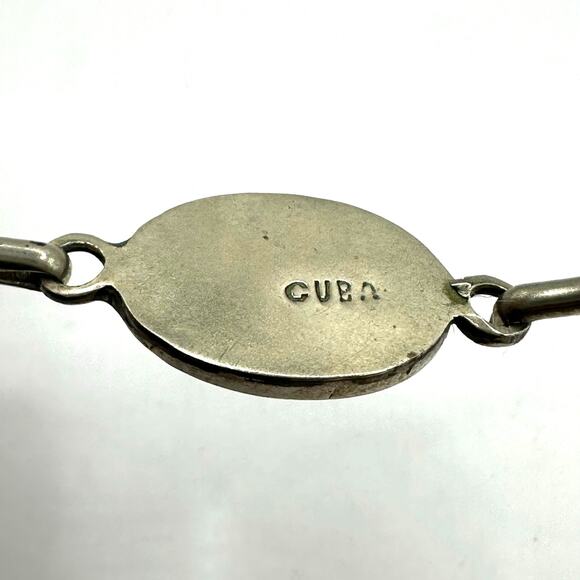 Alpaca Bracelet hooked Silver tone Beach Cloud Face Vintage Mother of Pearl - Picture 8 of 11